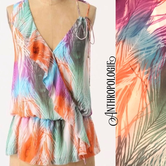 Anthropologie Tops - ANTHROPOLOGIE peacock feather silk blouse
